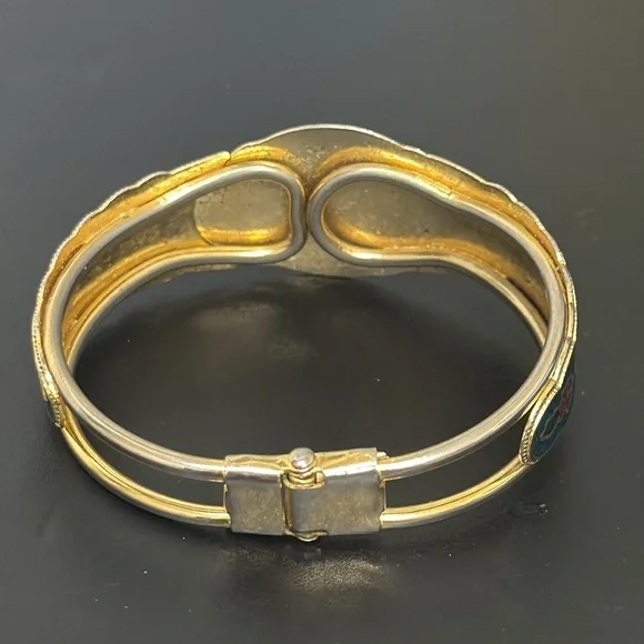 🛑🛑Sold- Vintage Cloisonné Floral Butterfly Hinge Bracelet - Picture 5 of 15